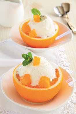 Vanilla Ice Cream with Oranges (Sprinkled with Dark Toasted)